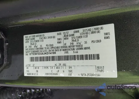 2018 Ford F-150 Xlt z USA, uszkodzony, nr VIN 1FTEW1EG6JKD14189